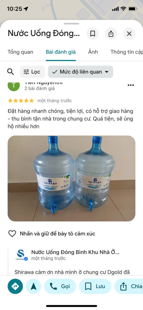 Cư dân đánh giá đại lý nước suối bình Vĩnh Lộc A (D'Gold) trên google maps