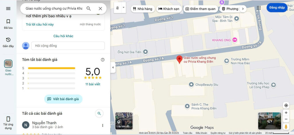 Tìm kiếm nước Shirawa trên Google Maps tại chung cư Privia Khang Điền Bình Tân