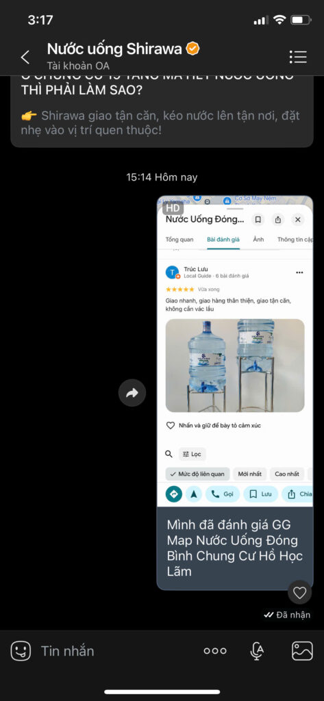 Gửi đánh giá cho nước uống Shirawa để nhận voucher