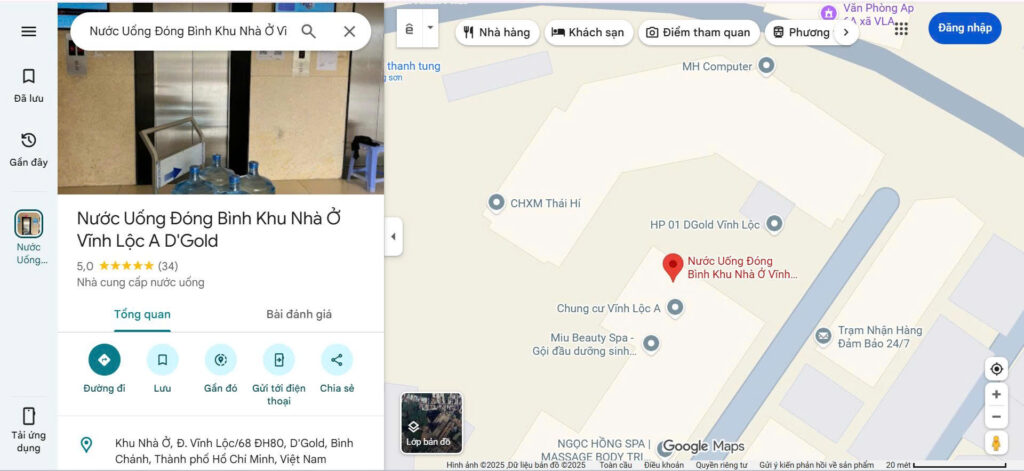 Vị trí đại lý nước Shirawa tại Khu nhà ở Vĩnh Lộc A Dgold Bình Chánh trên Google Maps