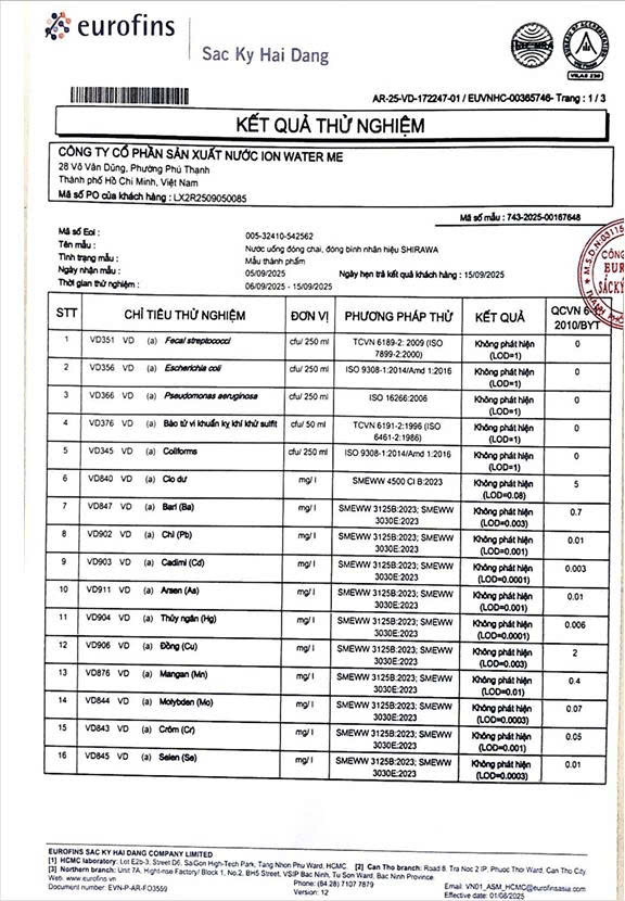 Nước uống đạt chuẩn Bộ Y Tế