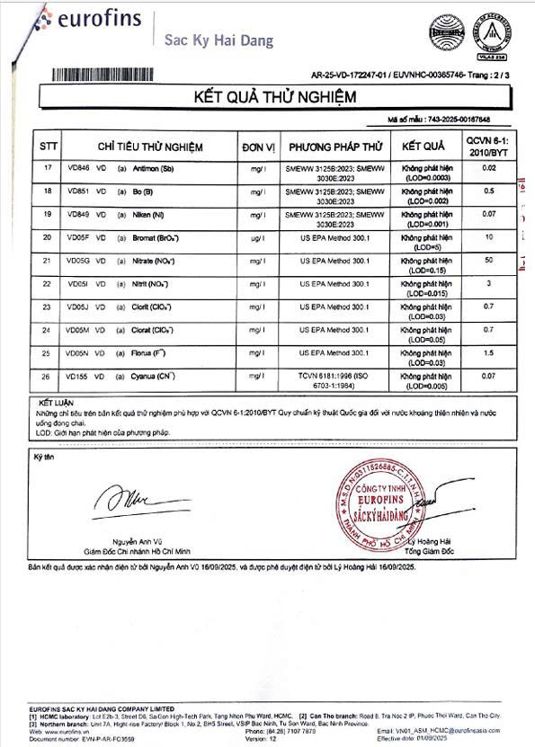 kết quả kiểm nghiệm nước shirawa đạt chuẩn