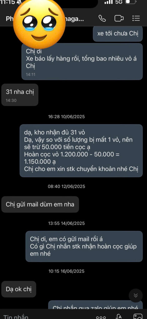 xử lý hoàn cọc trả vỏ cho khách hàng khi chọn đại lý nước uống cho văn phòng