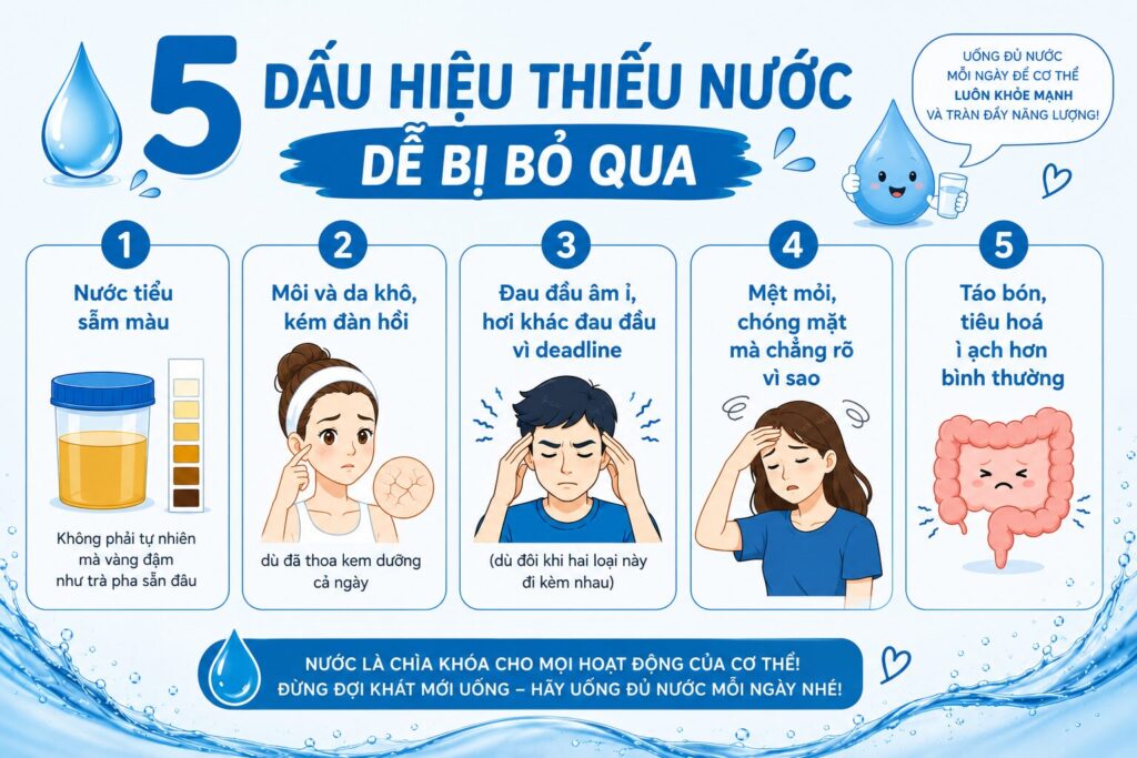 5 dấu hiệu thiếu nước dễ bị bỏ qua của cơ thể