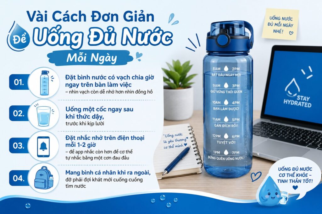 Vài cách đơn giản để uống đử nước mỗi ngày