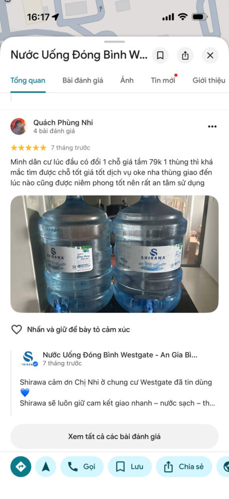 khách hàng đánh giá đại lý shirawa tân túc