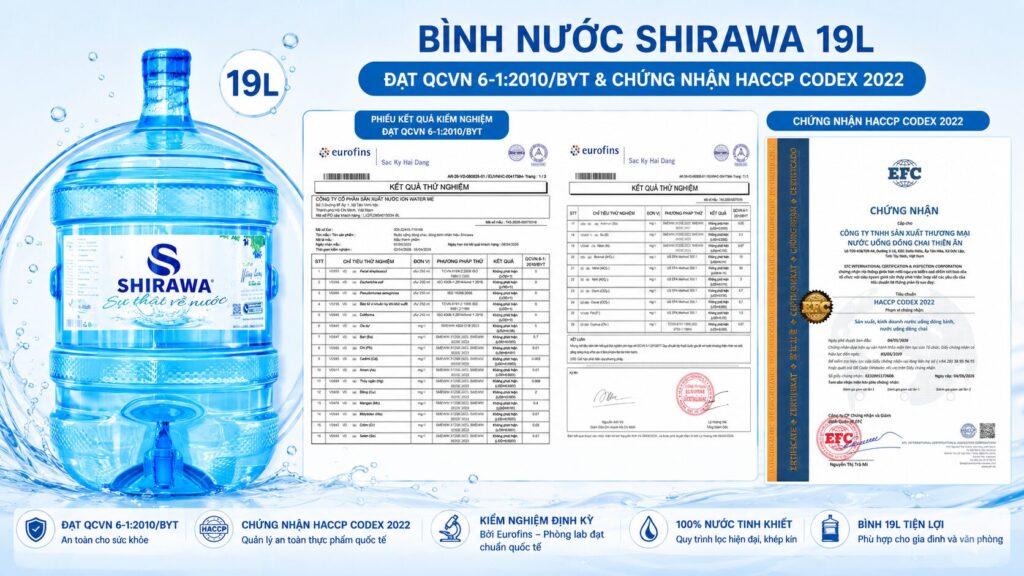 Nước uống đóng bình Shirawa đạt chuẩn QCVN 6-1:2010/BYT