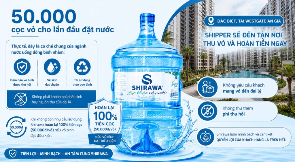 cọc vỏ 50.000 cho lần đầu đặt nước tại westgate an gia