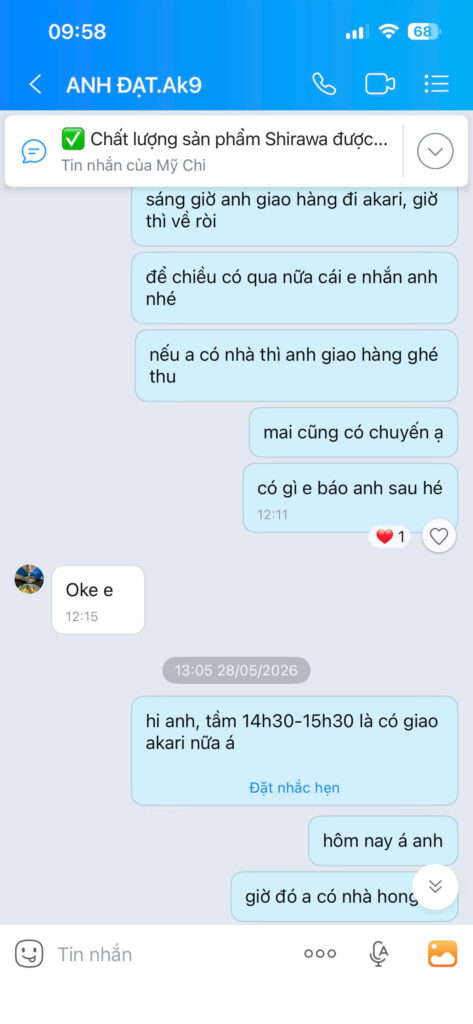 "Khách Akari City nhắn Zalo báo thu vỏ bình và nhận hoàn tiền cọc 100% từ Shirawa