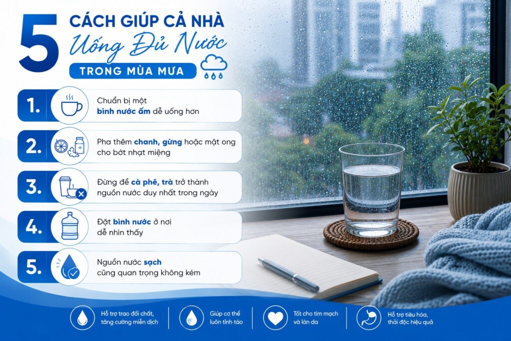 5 cách giúp cả nhà uống đủ nước vào mùa mưa