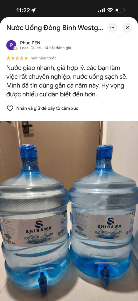 Khách hàng đánh giá nước Shirawa điểm giao Westgate
