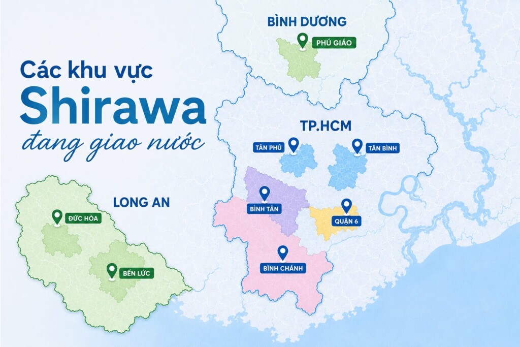 Bản đồ khu vực giao nước Shirawa TPHCM Bình Dương Long An